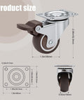 1.5 Inch Rubber Caster Wheels With Brake And Bonus Tools Ultra Smooth Roll Swivel Casters 360 Degree Turning dimensions shown