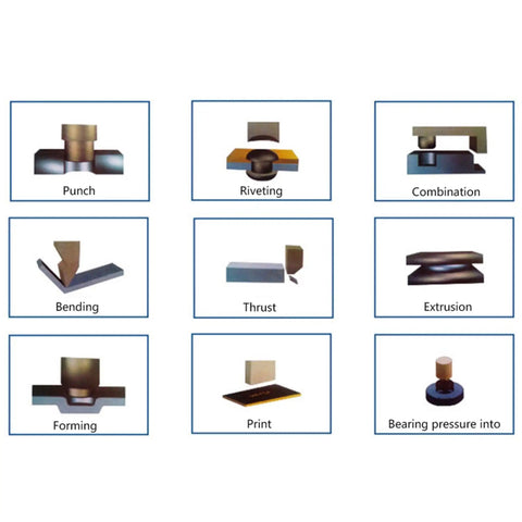 Image of various metalworking processes like Punch, Bending, and Extrusion for Heavy Duty Pneumatic Punch Press Machine Featuring An Adjustable Cylinder Stroke And Rock Solid Four Post Construction That Delivers 2866 Lbf.
