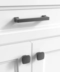 10 Pack Matte Black Door And Drawer Pulls, Four Inch Center To Center Cabinet Hardware for Kitchen and Bath on white cabinet