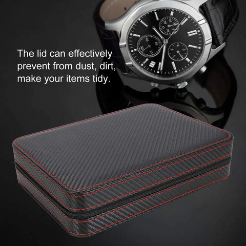 Solid Eight Grid Wristwatch Storage Box Built Tough With Heavy Duty Carbon Pu Leather and Adjustable Splitter Plate. Sleek design.