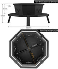 35 Inch Octagonal Outdoor Fire Pit Smokeless Wood Burning Fire Pit For Backyard Patio Camping Garden And Porch Black High Heat Convection Chamber dimensions