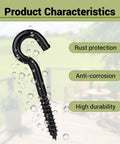 Beefy 3/8 X 4.5 Inch Steel Screw Hooks 10 Pack, black, rust protection and anti-corrosion features, outdoor use