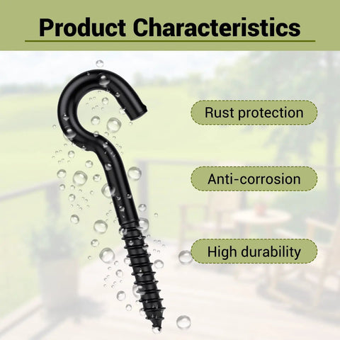 Beefy 3/8 X 4.5 Inch Steel Screw Hooks 10 Pack, black, rust protection and anti-corrosion features, outdoor use