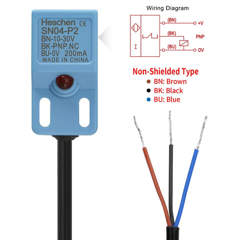Square Inductive Proximity Sensor Switch Non Shield Type SN04 P2 With 5mm Detection Distance, 10 to 30V DC 200mA PNP Normally Closed