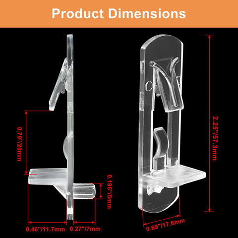 20 Pcs Clear Plastic Locking Shelf Pins 5mm 3/4 Inch Self Locking Shelf Support Peg Clips dimensions diagram