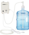 Bottled Water Pump System With Adjustable Flow 25W Electric Dispenser for 5 Gallon Bottles, connected to a blue container
