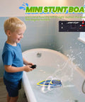 Child playing with Mini RC Boat 2.4GHz Remote Control Toy For Pool And Bath, 360 Spin And Steady Grip, in bathtub, blue