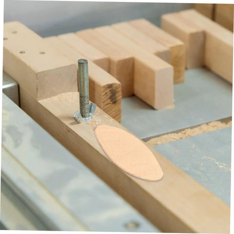 Heavy Duty Maple Wood Joiner Biscuits 100 Piece Pack Smooth Domino Router positioned for quick glue joints in wood projects.