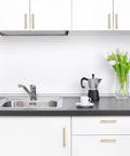 Boss Level Brushed Brass Cabinet Pulls Featuring A Knurled Grip Texture Premium Kitchen Drawer Handles With Damn Tough Corrosion Defense Solid 10 Pack on white kitchen cabinets.