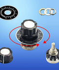 High-Quality 50K Ohm Single Turn Carbon Film Rotary Taper Potentiometer Set with Two A03 Knobs and Two Dials for Smooth Adjustments