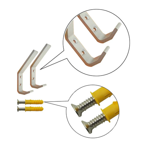 Close-up of Four Pack Motorcycle Helmet Holder Hook Wall Mount Rack with screws and anchors