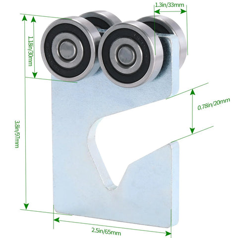 4 Wheel Trolley Assembly Rollers for Strut Channel Use With 1-5/8 Inch Wide And Taller Strut Channels detailed measurement diagram