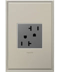 Front view of 20A Tamper-Resistant Outlet in Magnesium Finish, with child-safe shutter system, part of 4-pack for modern reno projects.