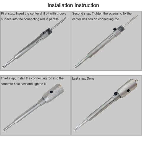 Concrete hole saw kit with tungsten steel SDS Plus shank and center drill bits