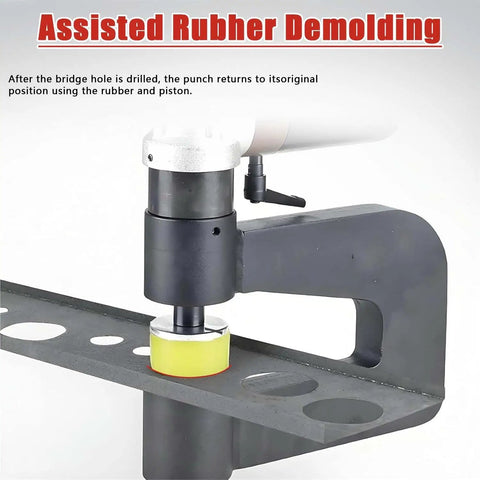 Cordless Electric Hydraulic Hole Puncher Kit punching metal with assisted rubber demolding feature