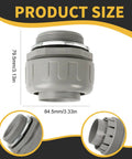 Game Changer 2 Inch Liquid Tight Conduit Connector Grey Set With Steel Locknut and Domed Nut side view showing dimensions