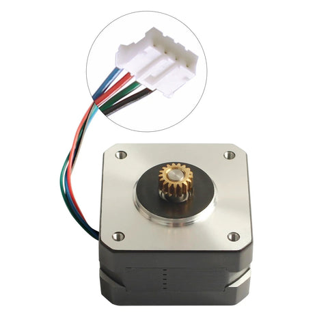 FYSETC Neptune3 Pro NEMA 17 stepper motor with brass gear and integrated wire harness, front view