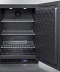 Top Tier Under Counter Upright Freezer With Zero Hassle Frost Free Cool Slick Stainless Steel Build Effortlessly Works In 24 Inch Spaces Looking Fresh And Modern, interior view with multiple wire shelves.
