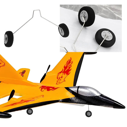 Five Pair Front And Rear RC Plane Wheels For Foam Fighter F22 Su27 HW33 Durable Metal And Sponge Tires Shown On Aircraft