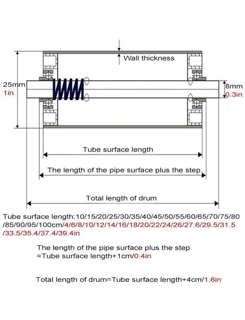 Technical diagram of Stainless Steel Conveyor Rollers 1 Inch Diameter Unpowered Slide Roller For Mower DIY Projects, 25mm x 8mm dimensions shown.