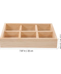 Slick Pine Wood Jewelry Organizer Tray With Six Compartments, 7.87in x 1.37in size, light yellow pine for desk or vanity.