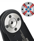 Close-up of Iwiss Deutsch Crimping Tool For Solid Contacts Size 12 16 20, featuring precision gauge for secure automotive wiring connections.