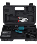 Premium Manual Hydraulic Crimping Tool With Solid Cast Iron Body And Eight Replaceable Dies For Various Wire Gauges Including 4 6 10 16 25 35 50 And 70 MM in black case