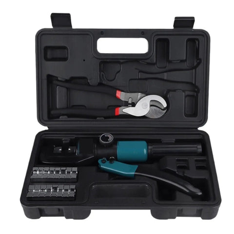 Premium Manual Hydraulic Crimping Tool With Solid Cast Iron Body And Eight Replaceable Dies For Various Wire Gauges Including 4 6 10 16 25 35 50 And 70 MM in black case