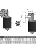 Technical diagram of 24V DC Worm Gear Motor 52 RPM Reversible Beefy High Torque Electric Gearbox Reduction With Left Threaded Shaft GW70105
