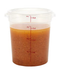 4 Quart BPA Free Food Storage Container With Lid filled with a red liquid, translucent food grade bucket for meal prep