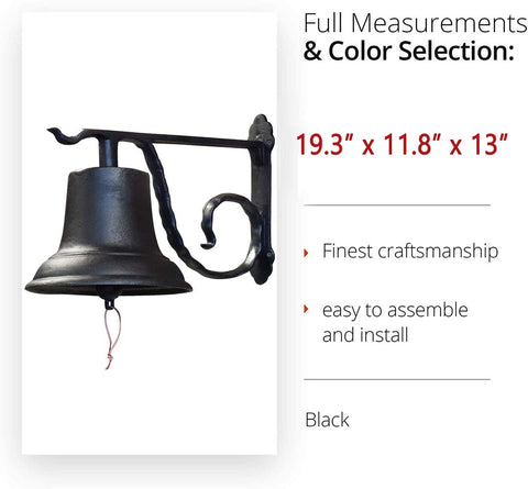 Rustic Cast Iron Doorbell For Homes Large Outdoor Door Bell For Entry Kitchen And Dinner Bell Black No Battery Chime