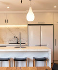 Modern kitchen with white cabinetry featuring 15 Pack Black Cabinet Pulls 4 Inch Square Kitchen Cabinet Handles Matte Black Hardware