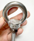 Close-up of Two Pack Heavy Duty M10 Stainless Shoulder Eye Bolt Set With Nuts And Flat Washers 72mm Total Length 30mm Thread Corrosion Resistant