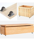 Fixed TPR Rubber Caster Wheels Low Profile Non Swivel Design on wooden furniture and storage container for easy movement.