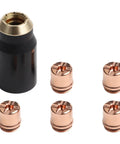 Six Piece Plasma Torch Consumable Shield Cups And Brass Nozzles For Sl60 Sl100 with five nozzle tips and one shield cup.