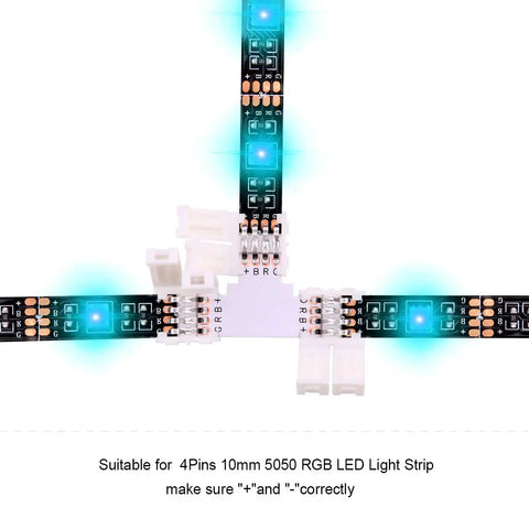 All In One Must Have Solderless RGB LED Strip Connector Kit With 4 Pin 5050 Connectors, L Shape For 10mm Wide Strips, Easy Install