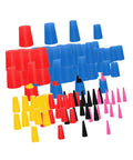 200 Piece High Heat Silicone Rubber Tapered Plug Kit Assortment With Durable Stopper Seals For Plumbing And Gasket Repair, Tough Wear Resistant Stoppers Ranging From One Sixteenth Inch To Five Eighth Inches That Will Hold Up In Any Job Or Home Project. assorted tapered silicone rubber plugs in red, blue, yellow, black, and pink