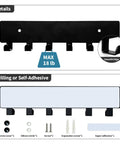 Wall Mounted Key Rack With Six Heavy Duty Hooks For Hallway Or Entryway Self Adhesive Metal Key Holder In Matte Black
