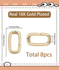 Eight Pieces Real 18K Gold Plated Brass Spring Gate Rings With Oval Clasps Carabiner Snap Hooks Keyring Buckles