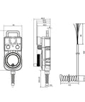 Diagram of Standard 5V MPG CNC Handwheel Controller for 4-Axis and 6-Axis Systems with measurements and wiring details.