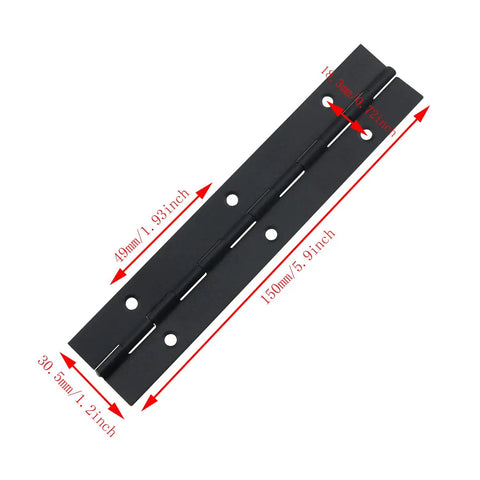 Heavy Duty Stainless Steel Piano Hinge Set Includes 6 Inch Metal Continuous Hinges And 24 Rustproof Screws measuring 6 inches in sleek black.