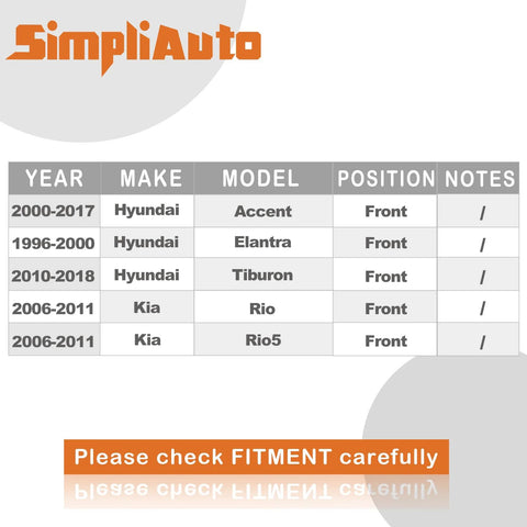 Compatibility chart for Two Front Wheel Hub Bearing Assembly 510055 Compatible With Hyundai Accent Elantra Tiburon Kia Rio Rio5