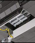 Undercarriage view of Armed Forces Lockheed F 22 Raptor 1 to 48 Scale Model Kit with retractable landing gear detail.