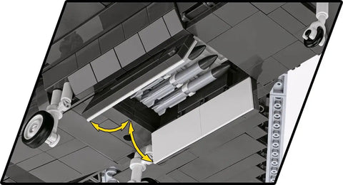 Undercarriage view of Armed Forces Lockheed F 22 Raptor 1 to 48 Scale Model Kit with retractable landing gear detail.