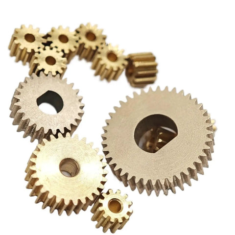 1 Piece 0.5 Module 63 Tooth Brass Spur Gear With D Hole Pinion 32.5mm Diameter 5mm Thick visible with multiple bore sizes