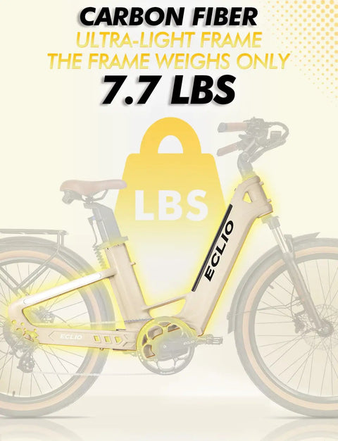 Adult Electric Bike With 1200W Peak Motor And 960Wh Dual Battery, 26 Inch Carbon Fiber Frame, Highlighted 7.7 lbs Weight