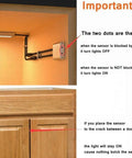 Smart Auto On Off Cabinet Light Sensor Switch For 12V 24V DC LED Lights IR Switch installed above cabinet door with tip guide.