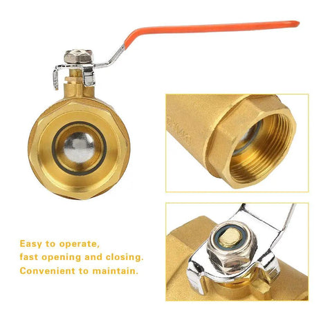 Heavy Duty Brass Ball Valve DN40 For Kickin Up Water Oil And Gas Flow Pro Grade Plumbing Fitting Built Tough, showing valve details and handle.
