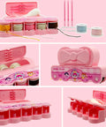 Beginner Sewing Kit For Kids With 9 Different Animal Charms, Easy Pre-Cut Fabric, Plastic Needle Tools in pink storage box displayed