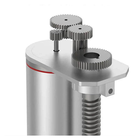 Close-up of internal gears of Electric Linear Actuator With Magnetic Switch, Adjustable Stroke, 12V 800N, Aluminum Housing.
